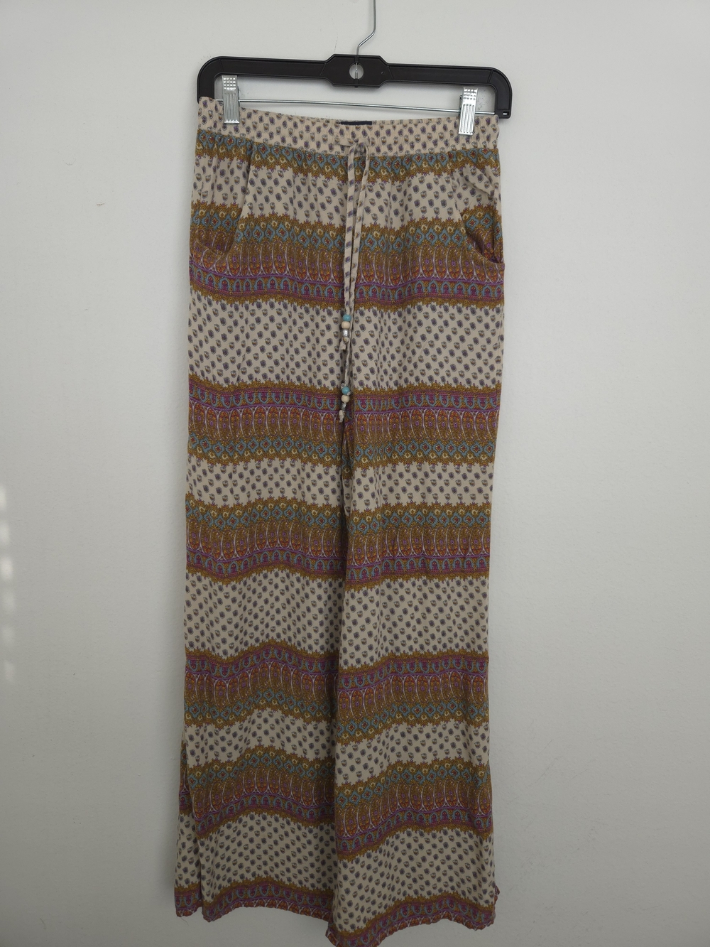 American Eagle Boho Beige Wide-Leg with Multicolor Stripes Y2K Beach Pants XS